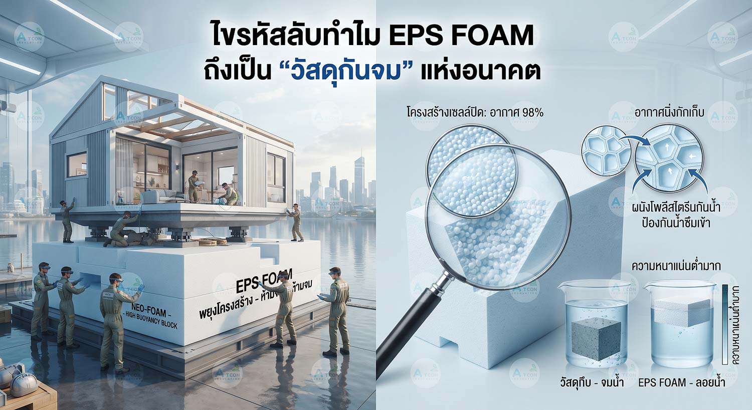 ไขรหัสลับทำไม EPS FOAM ถึงเป็นวัสดุกันจมด้วยโครงสร้างเซลล์ปิดและอากาศ 98%
