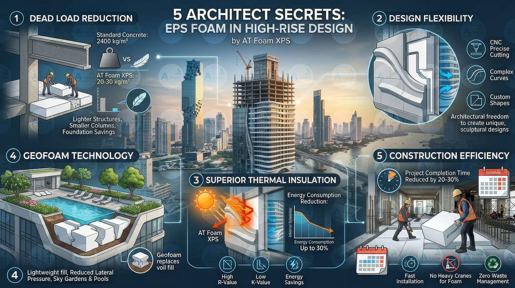 สรุป 5 ความลับการใช้ EPS Foam ของเอ.ที.โฟม ในงานออกแบบอาคารสูง (อินโฟกราฟิก)